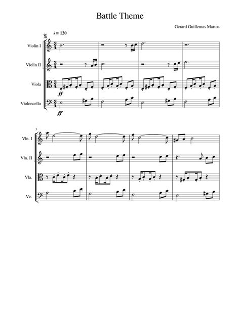 Battle Theme Sheet Music For Violin Cello Viola String Quartet