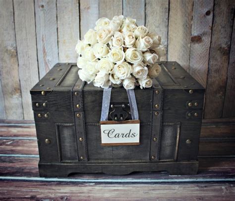 Trunk Large Xl Vintage Inspired Shabby Chic Wedding Card Holder Rustic Wood Card Box Suitcase