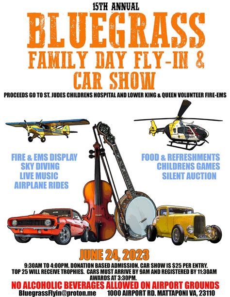 15th Annual Bluegrass Family Day Fly-in & Car Show June 24, 2023