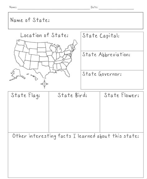 Printable Blank State Fact Sheet Teaching Life Skills