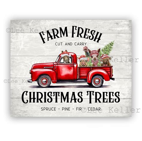 Christmas Farm Truck Farm Animal Art Print Farm Animal Christmas Decor