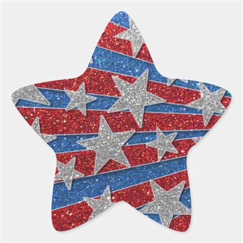 Red White And Blue Glitter American Stars Stripes Star Sticker