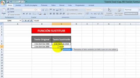 Tutorial Excel Cap 90 Función Sustituir YouTube