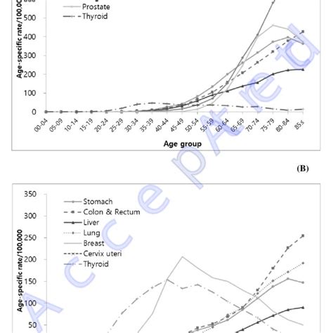 The Five Common Sites Of Cancer Incidence By Age Group And Sex In Download Scientific Diagram