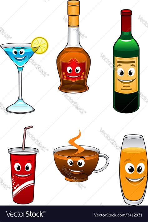 Drinks And Beverage Cartoon Characters Royalty Free Vector