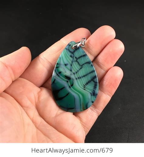 Pretty Green And Black Dragon Veins Stone Agate Pendant Msdb Okur