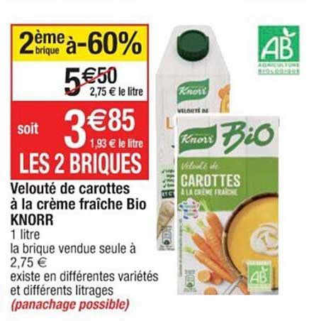 Promo Velout De Carottes La Cr Me Fra Che Bio Knorr Chez Cora