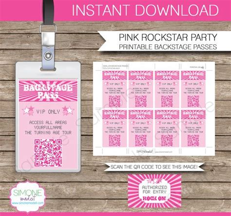 Backstage Pass Template Printable Rockstar Theme Birthday Party