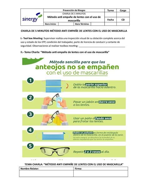 Charla De 5 Minutos Método Anti EmpaŅe De Lentes Con El Uso De