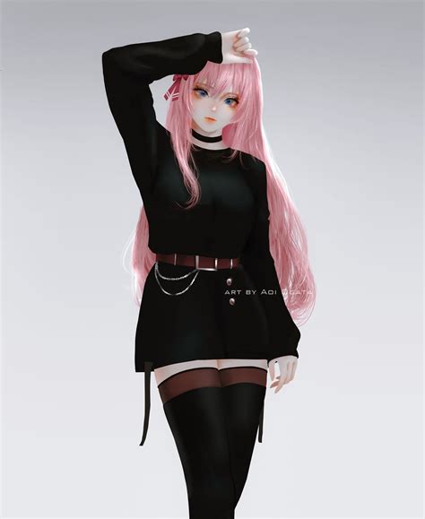 Anime Simple Background Pink Hair Anime Girls Original Characters Stockings Aoi Ogata Hd