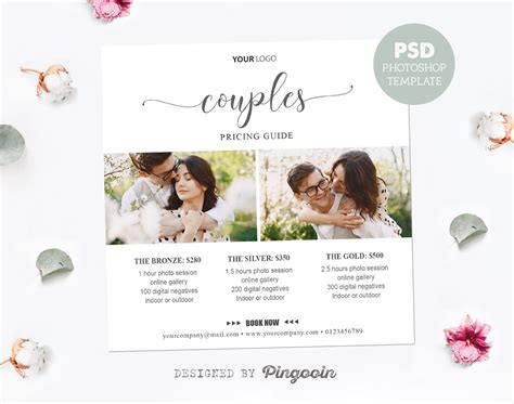 Price List Template Couples Portrait Photography Pricing Guide