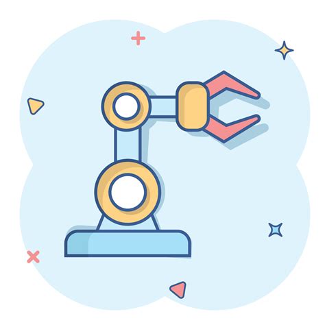 Robot Arm Icon In Comic Style Mechanic Manipulator Cartoon Vector