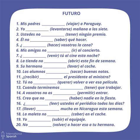 Futuro Ejercicios Para Aprender Español Ejercicios De Español Actividades Para Clase De Español