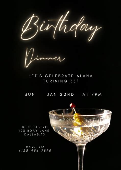 Black And Gold Birthday Dinner Invitation Birthday Dinner Invite Birthday Evite Invitation