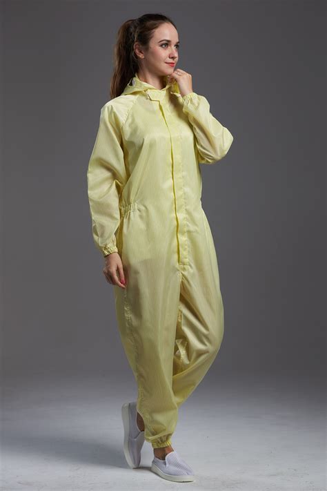 Anti Static ESD Sterilized Dust Proof Yellow Coverall With Hood And