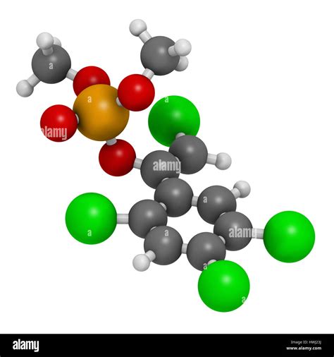 Tetrachlorvinphos molécula insecticida organofosforado 3D rendering