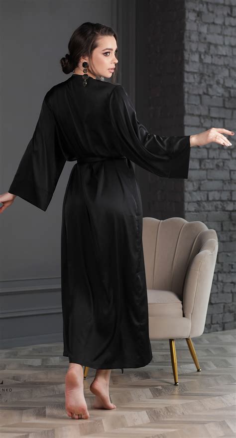 Black Robe Silk Luxury Black Kimono Robelong Black Robelong Etsy