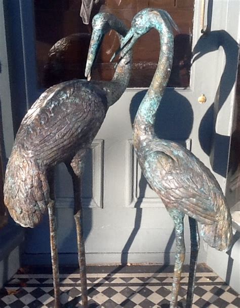 Pair of Bronze Herons | Antique Bronze Statues Animals and Figures