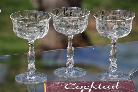 Vintage Etched Cocktail Martini Glasses Set Of 6 Fostoria Circa 1940 S Mixologist Craft