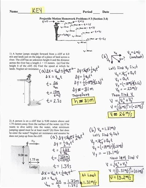 KEY Projectile Motion Hwk 3 Physics And AP Physics 1