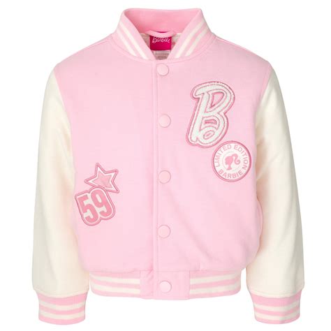 Barbie Big Girls French Terry Varsity Bomber Jacket Pink 14 16