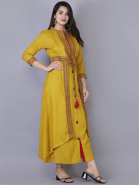 Buy Kalini Women Yellow Ethnic Motifs Embroidered And Mirror Work Layered