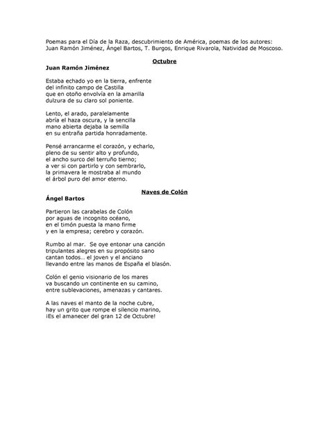 Poemas para el Día de la Raza Poemas para el Día de la Raza