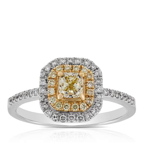 Cushion Cut Yellow Diamond Halo Ring 14K Ben Bridge Jeweler