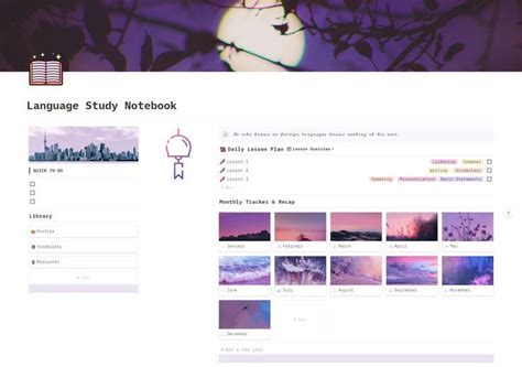 Language Study Dashboard FREE Notion Template Notions Language