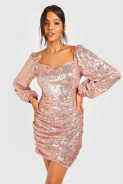 Sequin Blouson Sleeve Wrap Party Dress Boohoo Uk