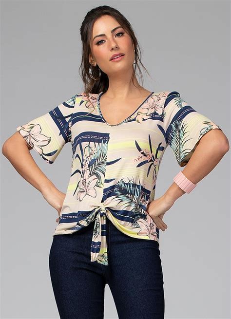 Blusa Amarração na Barra Tropical Bege Quintess