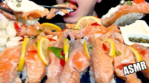 Asmr Mukbang 간장참소스 연어초밥 리얼사운드 먹방 Salmon Sushi Real Sound Mukbang