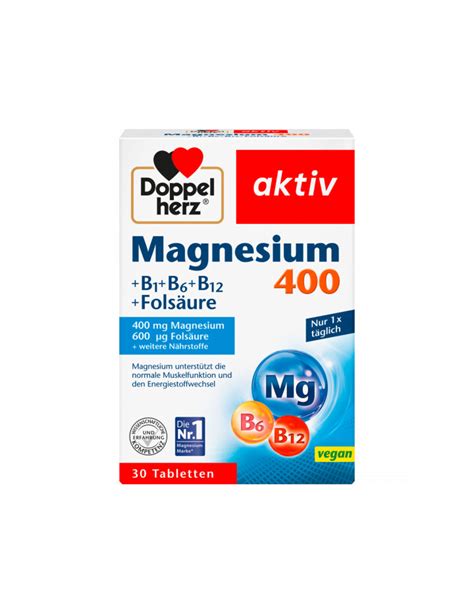 Doppel Herz Magnesium 400 B1 B6 B12 Folsäure 30Tabletten 38 1g