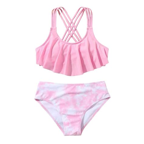 Gyratedream Girls Two Pieces Tankini Ruffle Flounce Bikini Sets Tie Dye