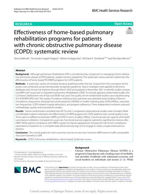 PDF Effectiveness Of Home Based Pulmonary Rehabilitation Programs For