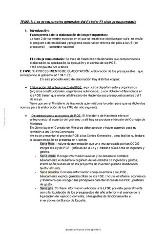 TEMA 5 Parte 1 Los Presupuestos Generales Del Estado El Ciclo