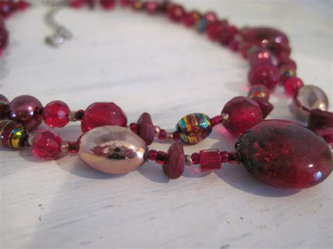 Vintage Red Glass Beads Double Layer Necklace Funky Bohemian Etsy