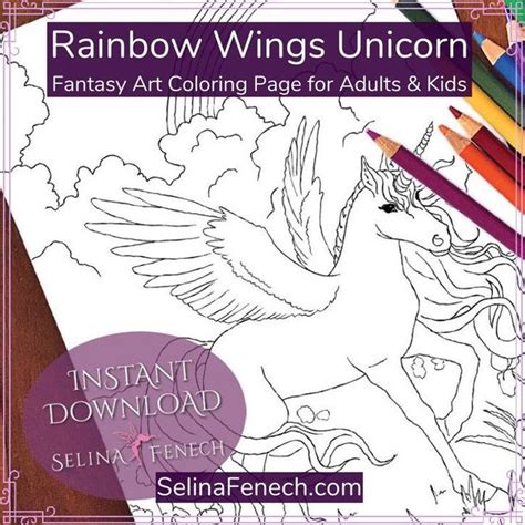 Rainbow Wings Unicorn Sisters Fairy Art Coloring Page Digi Stamp Fantasy Printable Download By