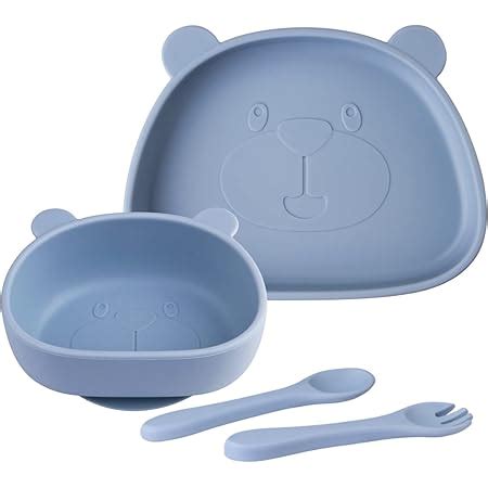 Set Coffret Repas Bebe Assiette Ventouse Lot 5 Pieces Silicone