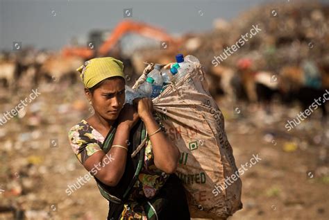 Ragpicker Girl Carries Empty Plastic Bottles Editorial Stock Photo