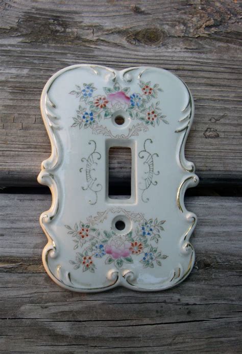 Vintage Porcelain Japan Light Switch Plate Cover Rose Floral