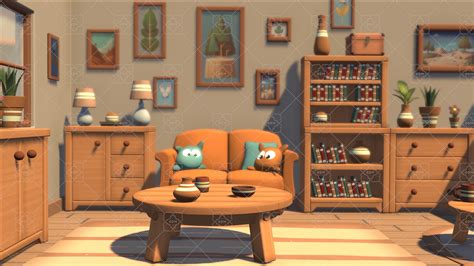 Cozy Cartoon World Living Room | GameDev Market