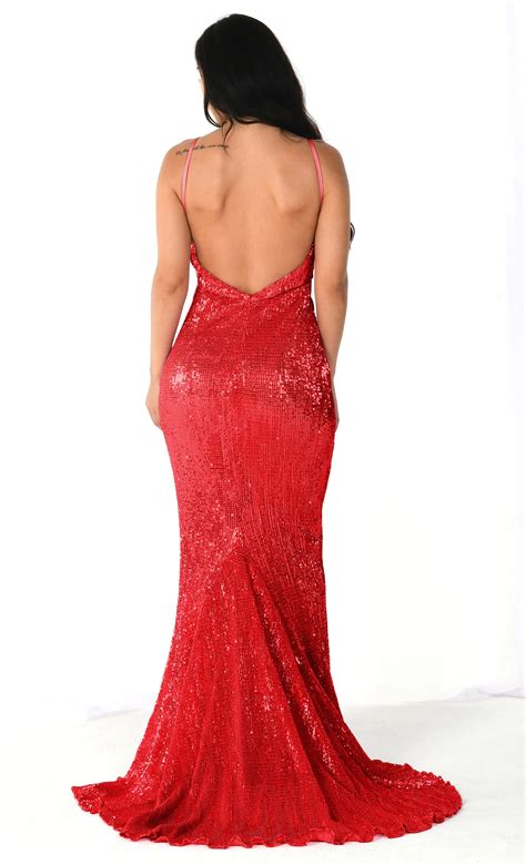 Fire And Ice Red Sequin Sleeveless Spaghetti Strap Plunge V Neck Backl