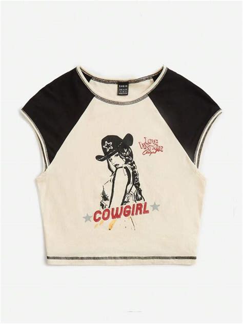 SHEIN Coolane Camiseta Crop Con Estampado De Figura Y Letra De Manga