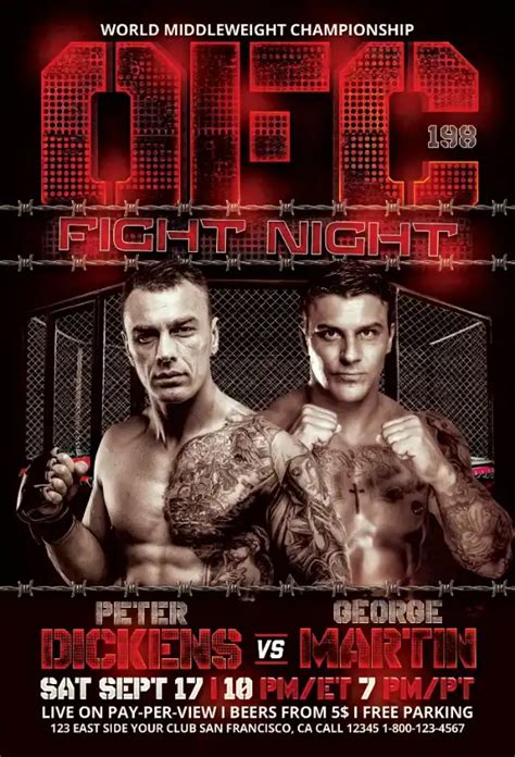 Mmaufc Fight Event Flyer Template For Mma And Boxing Sport Events