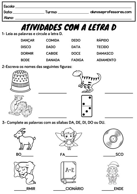 Atividades Com A Letra D Para Imprimir Alunos E Professores