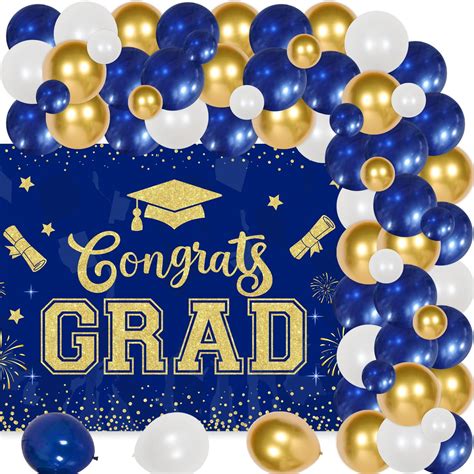 2024 Graduation Party Decorations MMF7 Blue And Gold Congrats Diploma