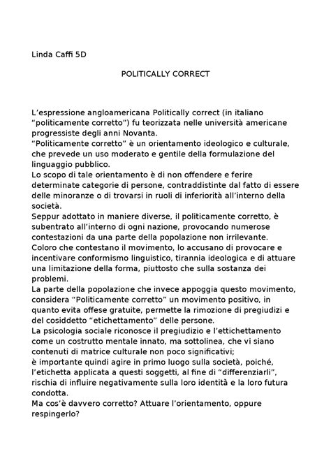 Tema Di Italiano Politicamente Corretto Docsity