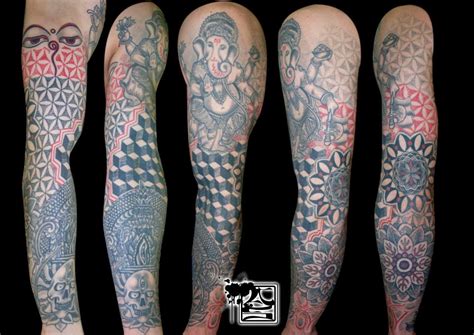 Geometric and Spiritual Sleeve Tattoo - Balinese Tattoo USA