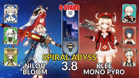 New 3 8 Spiral AbyssNilou Bloom Klee Mono Pyro Floor 12 9 Stars